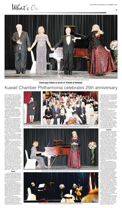 25th Anniversary of Kuwait Chamber Philharmonia Arab Times Article